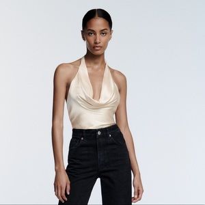 Zara satin effect halter crop top - pearl gray. Size Small